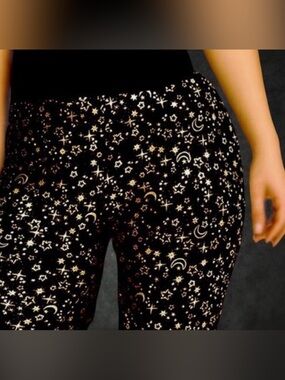 Black Leggings with Gold Star & Moon Print
